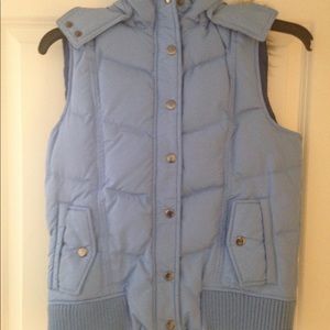 Light Blue puffer vest with fur Small